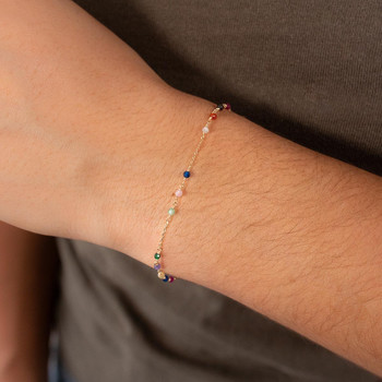Bracelet or 375 jaune pierres synthétiques multicolores 19cm
