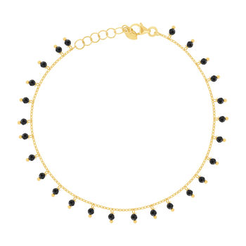 Bracelet or 375 jaune pierres synthétiques noires 19cm