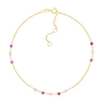Bracelet or 375 jaune pierres synthétiques roses 19cm