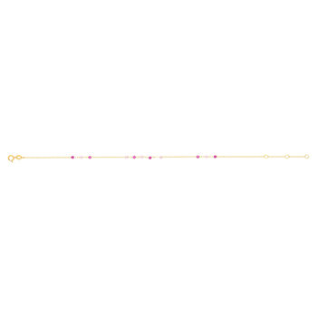 Bracelet or 375 jaune pierres synthétiques roses 19cm