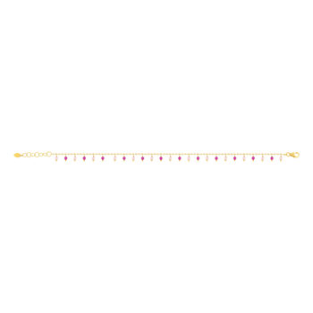 Bracelet or 375 jaune pierres synthétiques roses 19cm