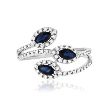 Bague or 375 blanc saphirs et zirconias