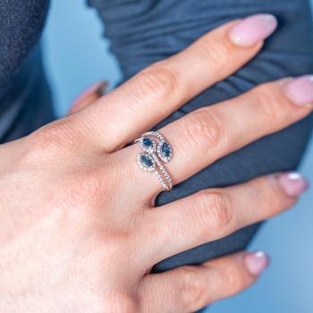 Bague or 375 blanc saphirs et zirconias