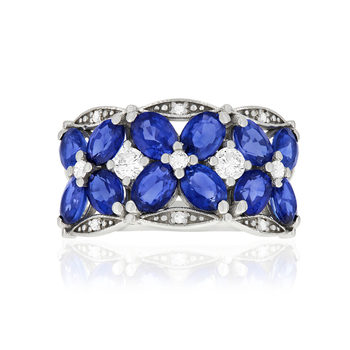 Bague or 375 blanc saphirs et zirconias