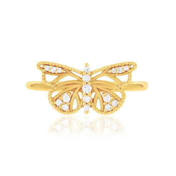 Bague or 375 jaune diamants motif papillon