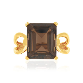 Bague or 375 jaune quartz fumés