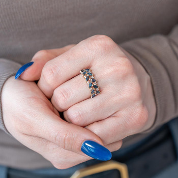 Bague or 375 jaune saphirs et zirconias