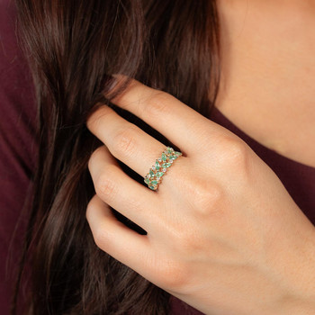 Bague or 375 jaune émeraudes et zirconias