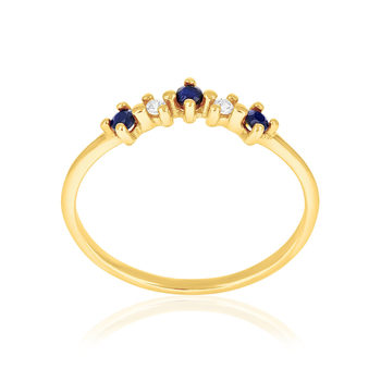 Bague or 375 jaune saphirs et zirconias
