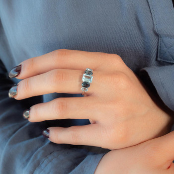 Bague or 750 blanc topaze sky blue et london blue