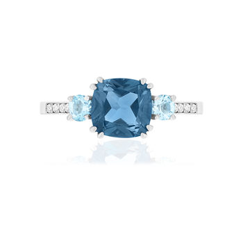 Bague or 750 blanc topazes traitées london blue, sky blue et zirconias