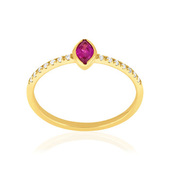 Bague or 750 jaune rubis et diamants
