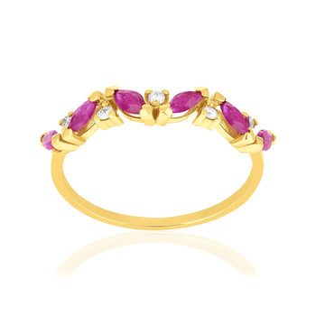 Bague or 750 jaune rubis et diamants