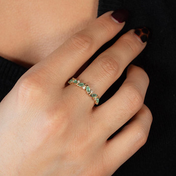 Bague or 750 jaune émeraudes et diamants