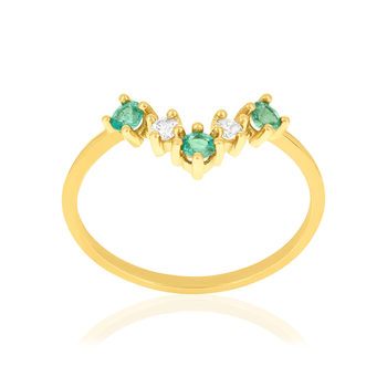 Bague or 750 jaune émeraudes et diamants