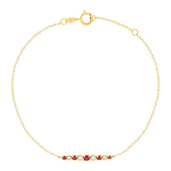 Bracelet or 750 jaune rubis et diamants 18cm