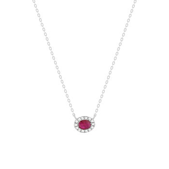 Collier or 750 blanc rubis et diamants 45cm