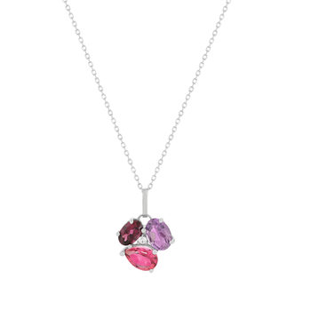 Collier or 750 blanc grenat rhodolites améthystes topazes et zirconias 45cm