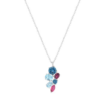 Collier or 750 blanc topaze london blue topaze sky blue et iolites 43cm