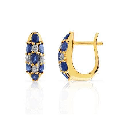 Boucles d'oreilles or 750 2 tons saphir et diamant