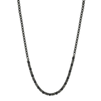 Collier acier vieilli agates noires 51cm