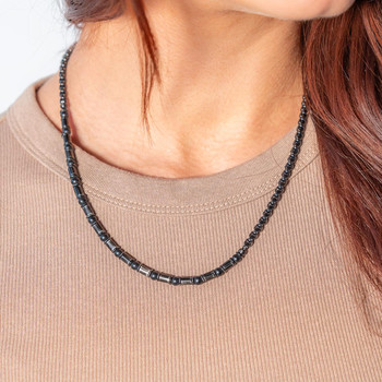 Collier acier vieilli agates noires 51cm