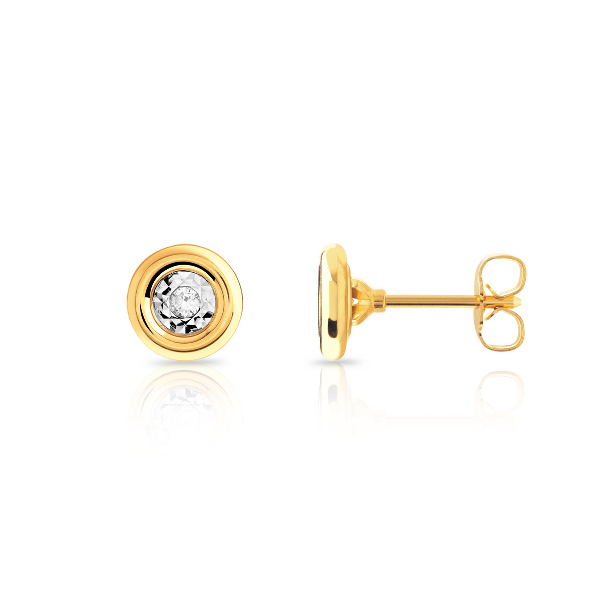 Boucles d'oreilles or 750 jaune diamants - vue D1