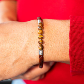 Bracelet cuir marron oeil de tigre et fermoir acier