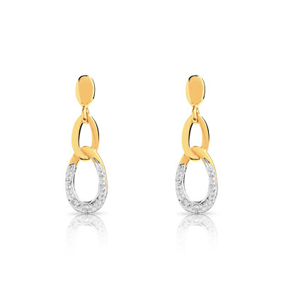 Boucles d'oreilles or 750 2 tons diamant