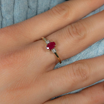 Bague or 750 2 tons diamants et rubis