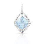 Pendentif or 750 blanc topaze bleue trait&eacute;e et diamant