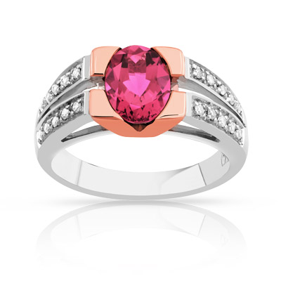 Bague 2 ors 750 tourmaline rose et diamant