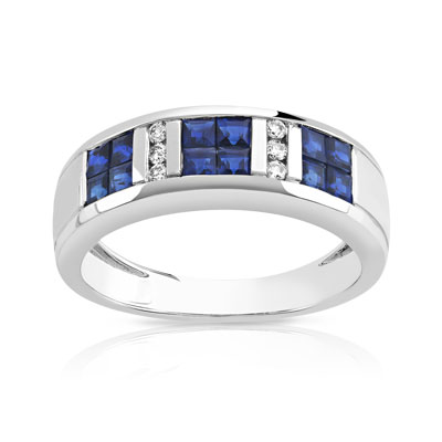 Bague or 750 blanc saphir et diamant
