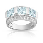 Bague or 750 blanc aigue-marine et diamant