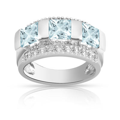 Bague or 750 blanc aigue-marine et diamant