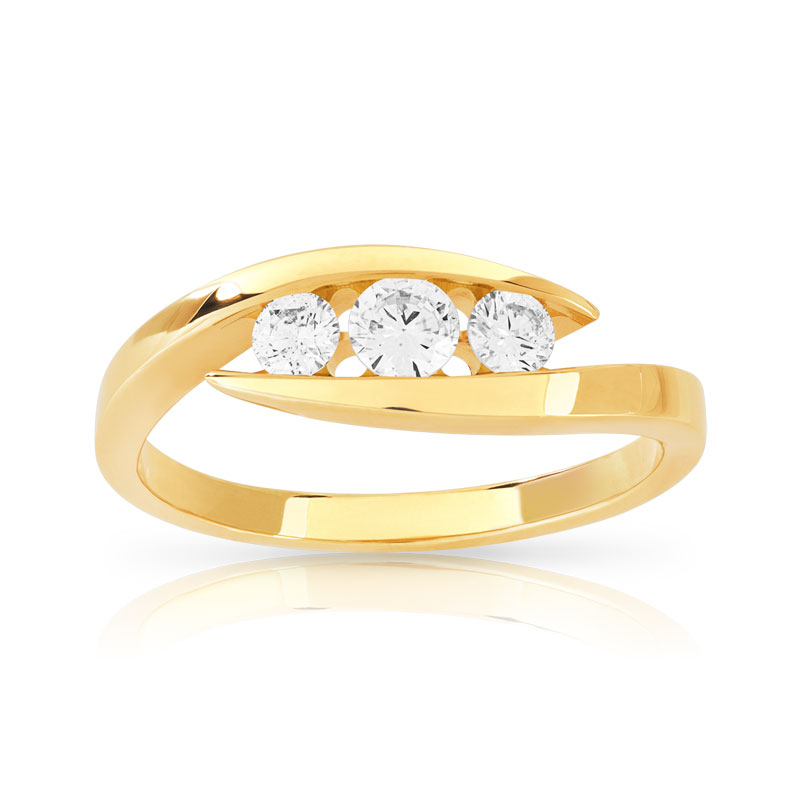 Bague or 750 jaune trilogie diamants