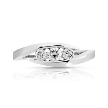 Bague or 750 blanc trilogie diamants