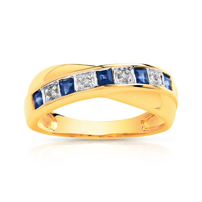 Bague or 750 2 tons saphir et diamant