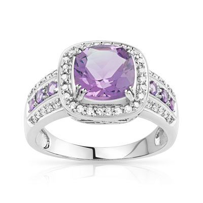 Bague or 750 blanc améthyste et diamant
