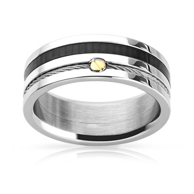 Bague acier carbone or
