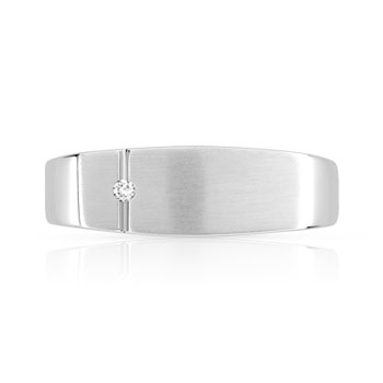Chevalière or 750 blanc rectangulaire diamant
