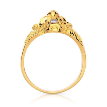 Chevalière or 750 jaune tête de lion rubis et diamant
