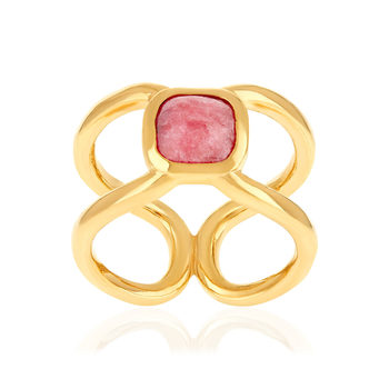 Bague plaqué or pierre naturelle rouge