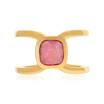 Bague plaqué or pierre naturelle rouge