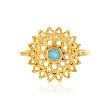 Bague plaqué or pierre naturelle verte