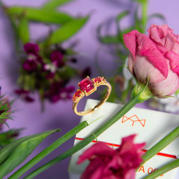 Bague plaqué or zirconias roses
