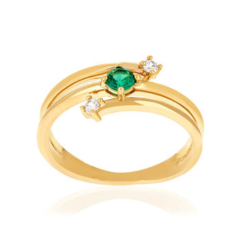 Bague plaqué or pierre synthétique verte et zirconias.