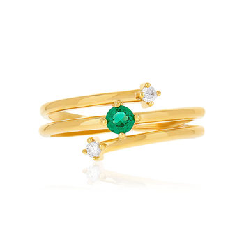 Bague plaqué or pierre synthétique verte et zirconias.