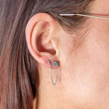 Boucle d'oreille argent 925 à l'unité pierre bleue et zirconia blanc