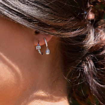 Créoles argent 925 pampilles pierres bleues et zirconias